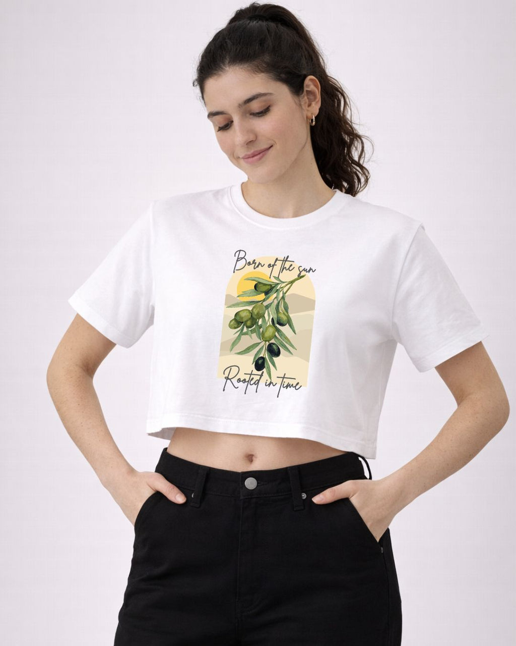 Rooted in Time - Olive | Cropped T-Shirt | Printed